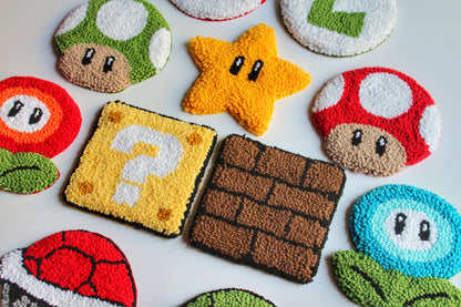 Tufted Mario Game Mug Rug, Punch Needle Coaster, Handmade Mug Rug