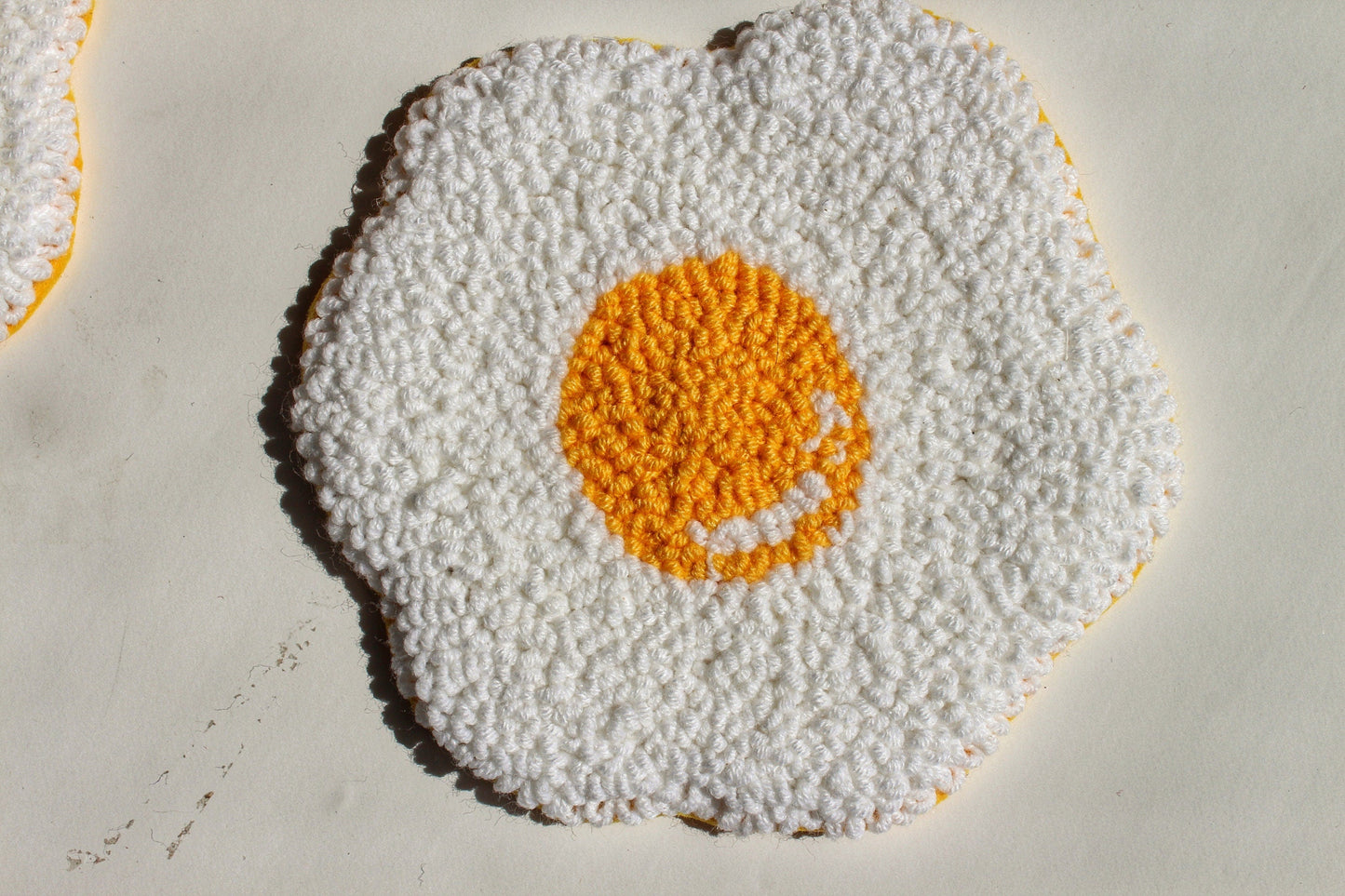 Egg Punch Needle Coaster, Handmade Mug Rug