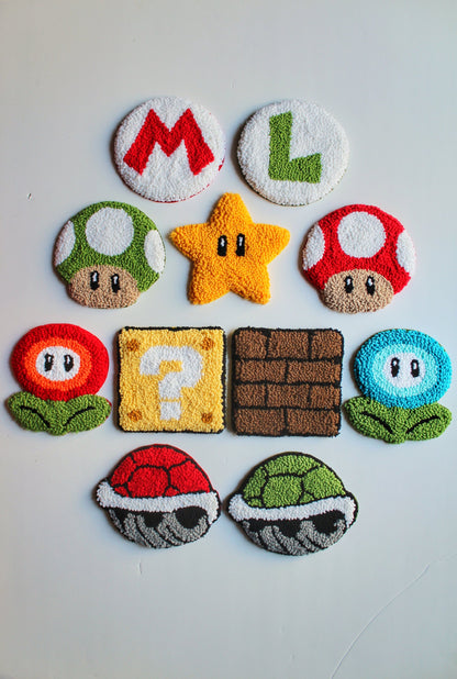 Tufted Mario Game Mug Rug, Punch Needle Coaster, Handmade Mug Rug