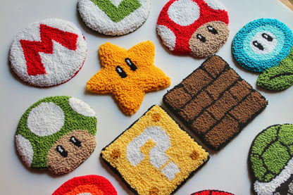 Tufted Mario Game Mug Rug, Punch Needle Coaster, Handmade Mug Rug