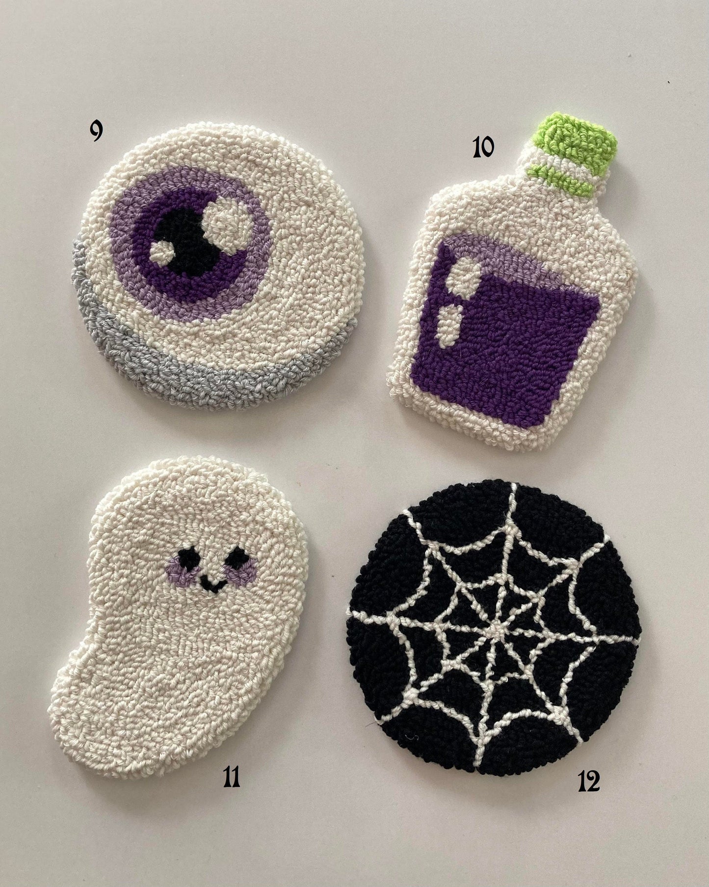 Punch Needle Coasters, Handmade Mug Rug, Halloween Mug Rug, Halloween Decor, Drink Coasters, Spooky Halloween Gift