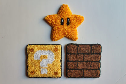 Tufted Mario Game Mug Rug, Punch Needle Coaster, Handmade Mug Rug